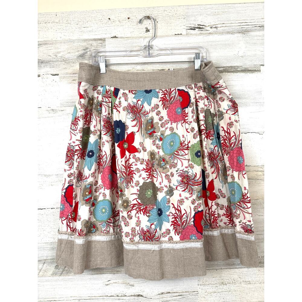 Neesh By Dar Womens XL Tan Multi Floral Boho Cotton Lightweight Mini Skirt